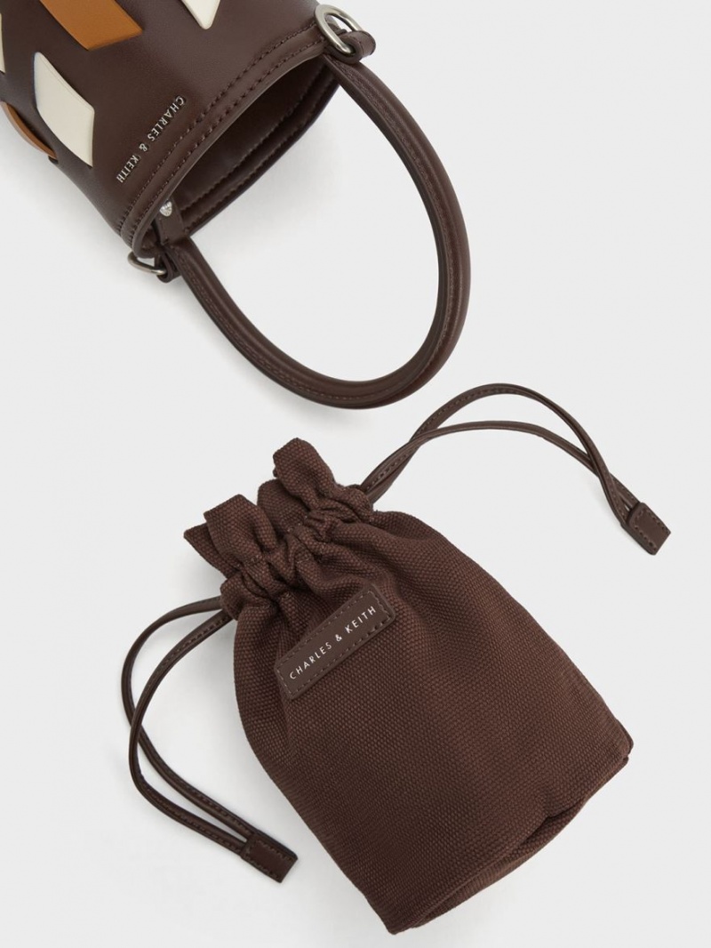 Charles And Keith Canvas Panelled Bucket Bags Dark Brown | PHILIPPINES M403