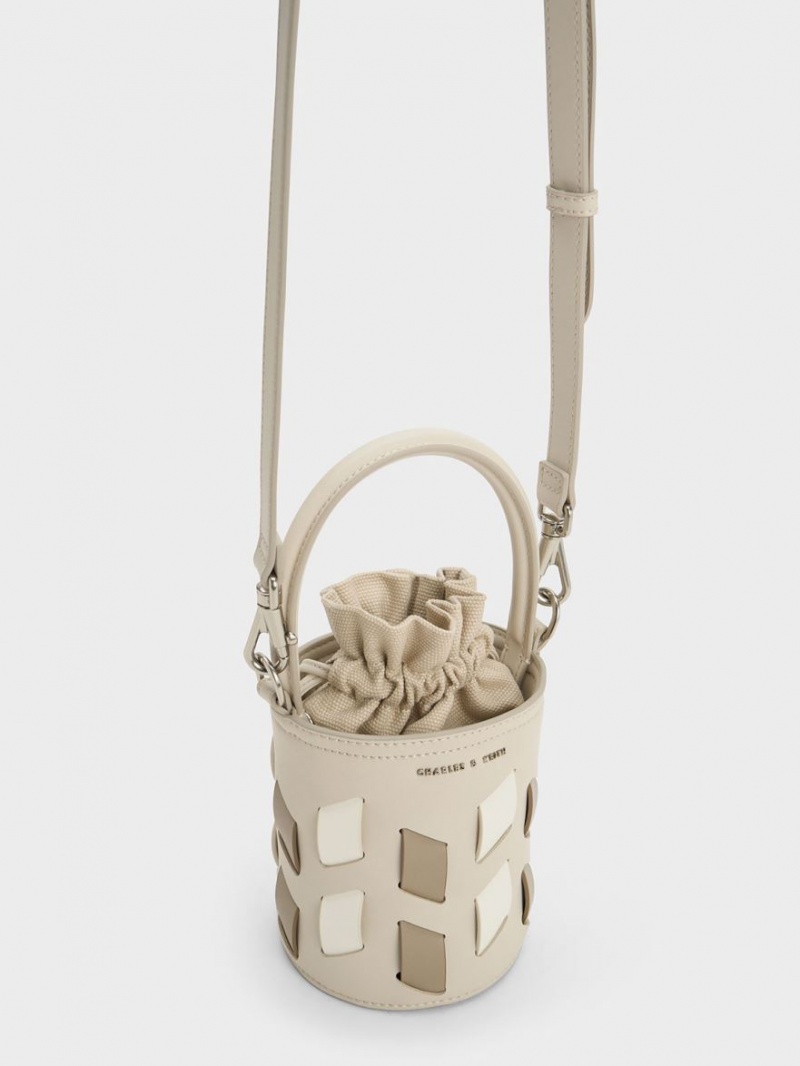 Charles And Keith Canvas Panelled Bucket Bags Beige | PHILIPPINES I235