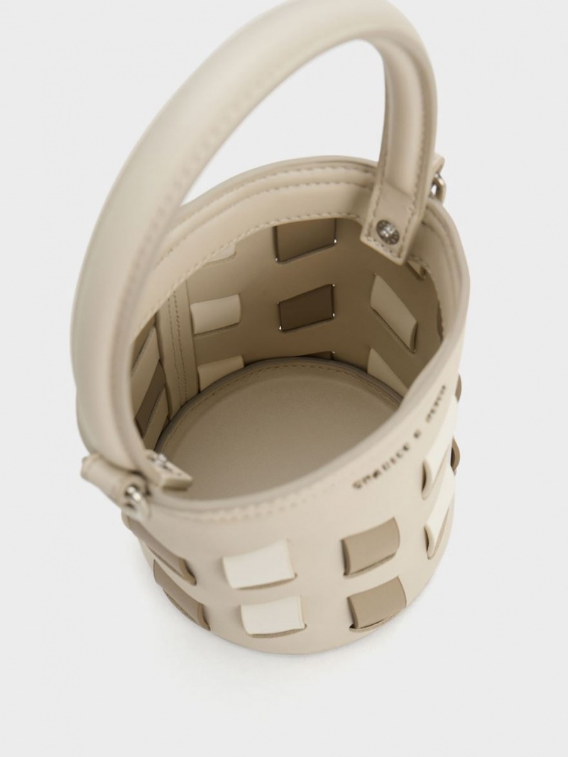 Charles And Keith Canvas Panelled Bucket Bags Beige | PHILIPPINES I235