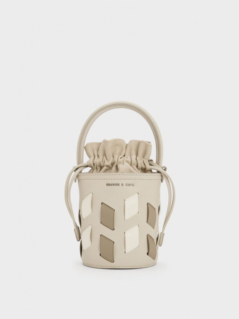 Charles And Keith Canvas Panelled Bucket Bags Beige | PHILIPPINES I235