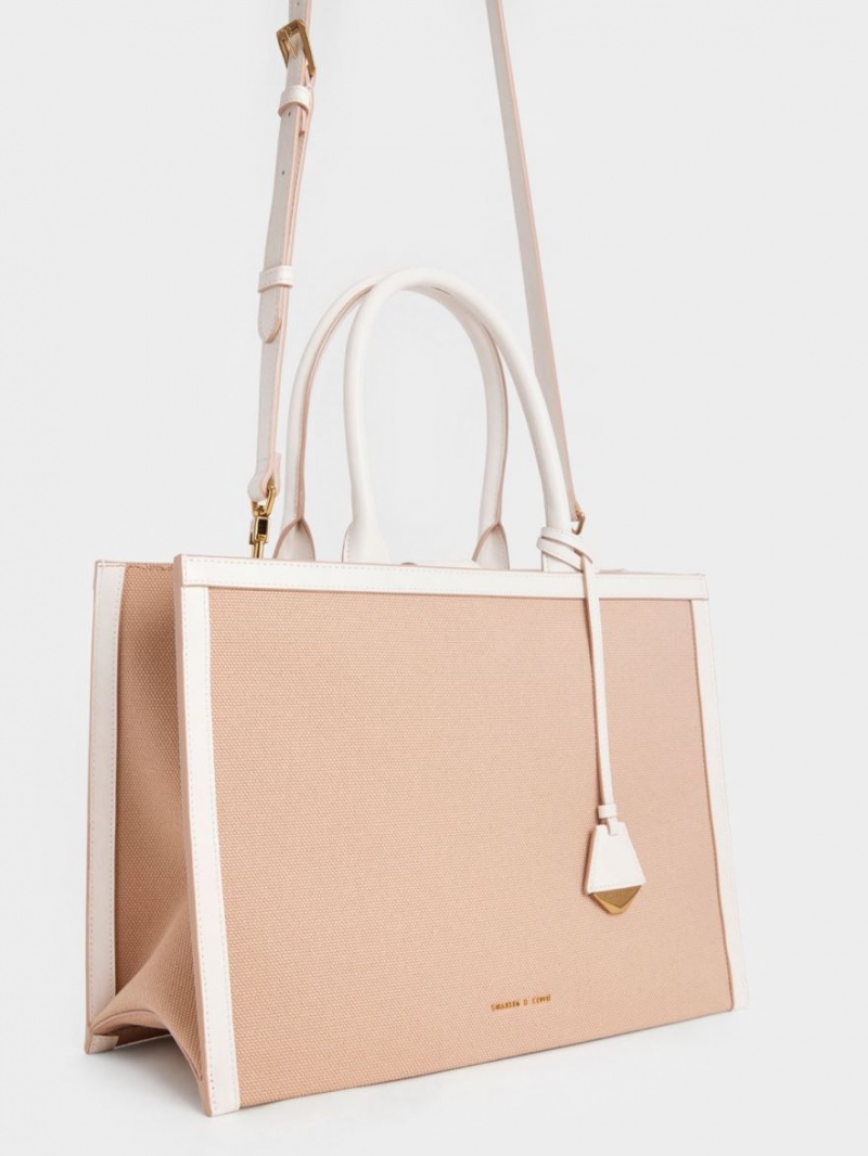 Charles And Keith Canvas Tote Bags Beige | PHILIPPINES W190