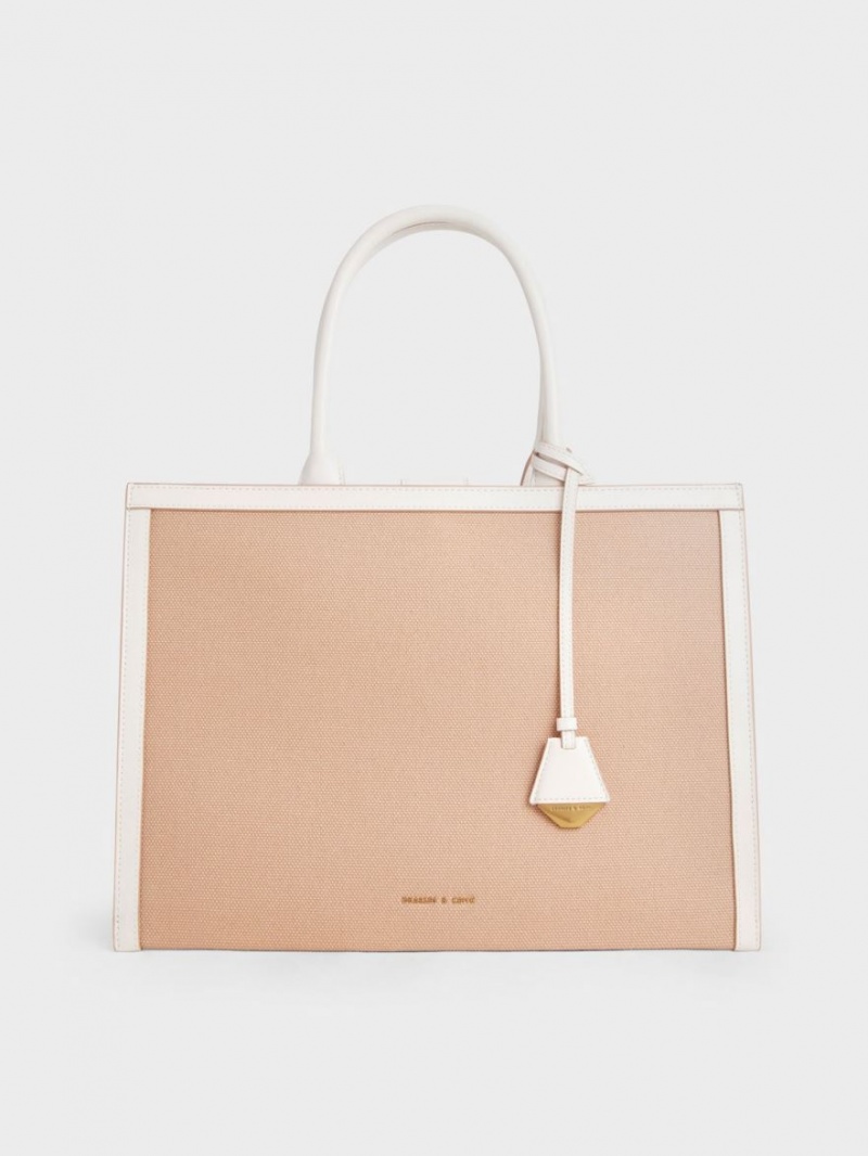 Charles And Keith Canvas Tote Bags Beige | PHILIPPINES W190