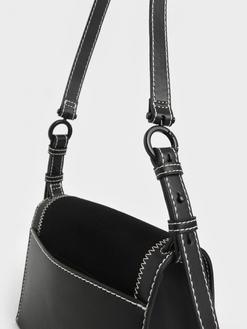 Charles And Keith Canvas Turn-Lock Chain Handbag Black | PHILIPPINES A804