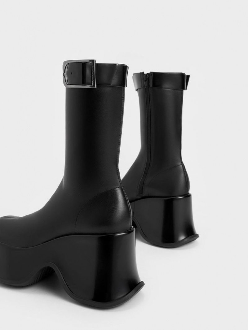 Charles And Keith Carlisle Platform Boots Black | PHILIPPINES G321