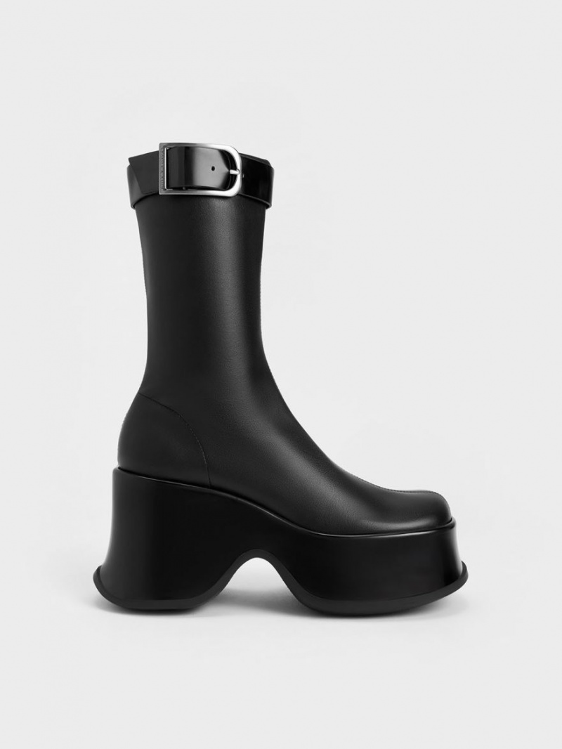 Charles And Keith Carlisle Platform Boots Black | PHILIPPINES G321