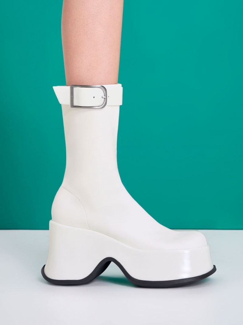 Charles And Keith Carlisle Platform Boots White | PHILIPPINES S457