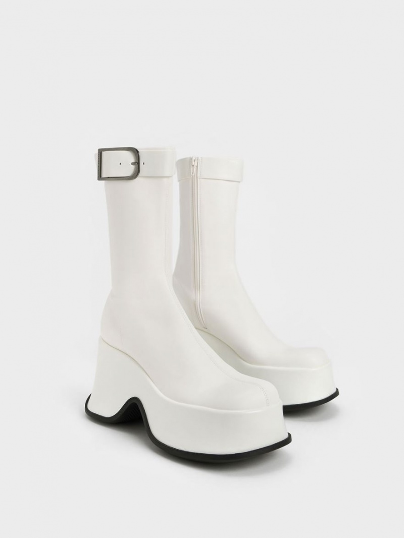 Charles And Keith Carlisle Platform Boots White | PHILIPPINES S457