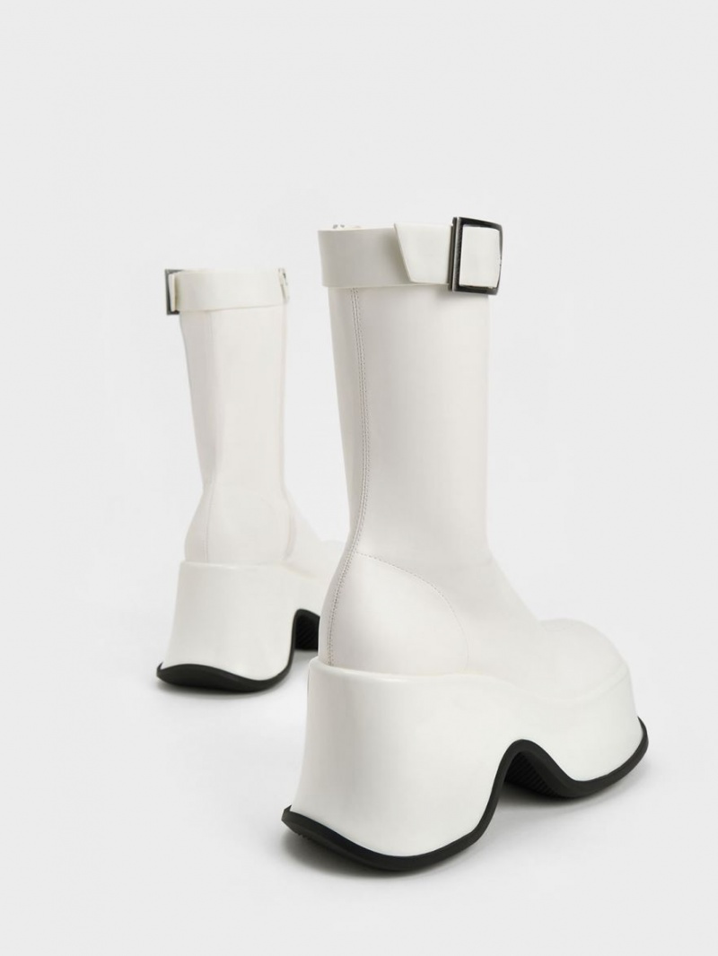 Charles And Keith Carlisle Platform Boots White | PHILIPPINES S457