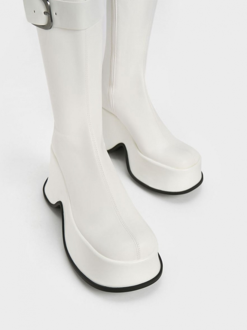 Charles And Keith Carlisle Platform Boots White | PHILIPPINES S457