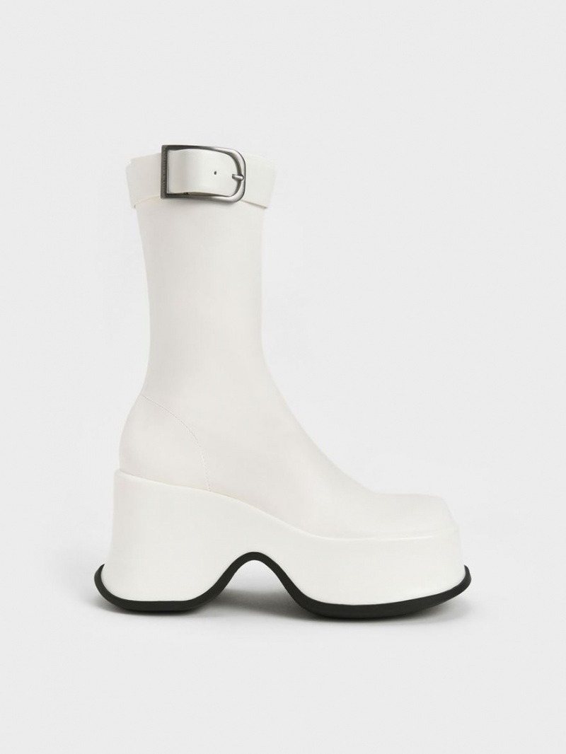 Charles And Keith Carlisle Platform Boots White | PHILIPPINES S457