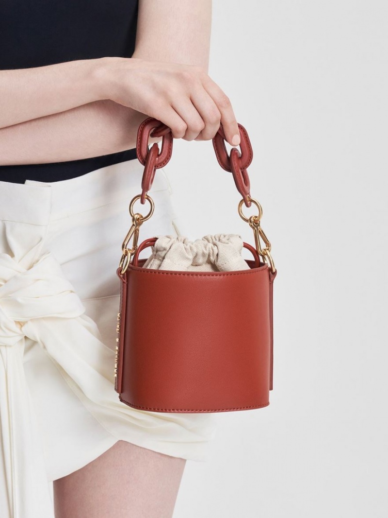 Charles And Keith Catena Bucket Bags Dark Red | PHILIPPINES N865