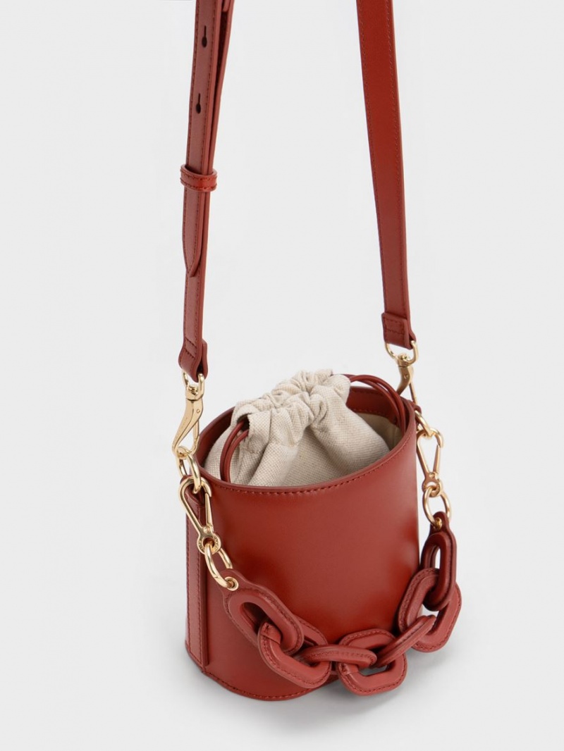 Charles And Keith Catena Bucket Bags Dark Red | PHILIPPINES N865