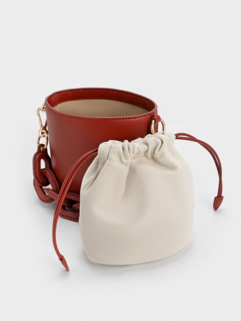 Charles And Keith Catena Bucket Bags Dark Red | PHILIPPINES N865