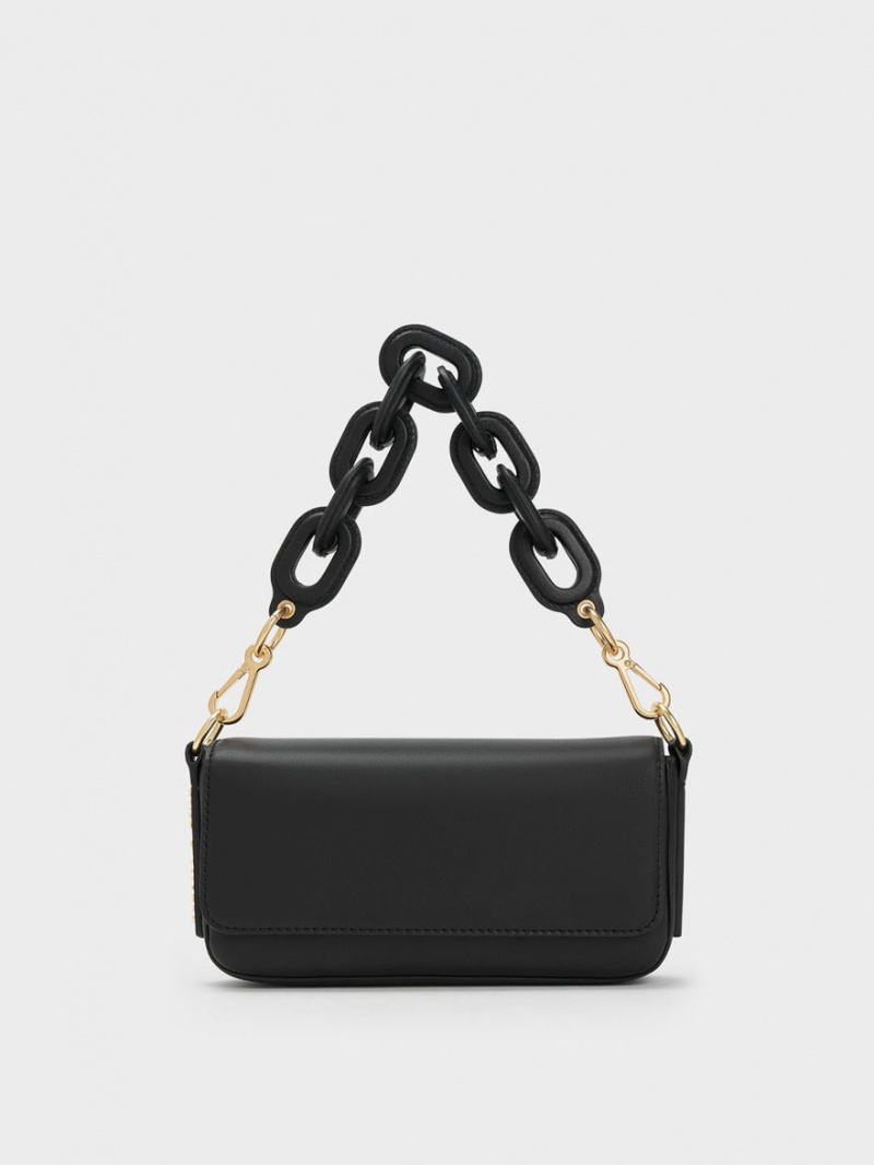 Charles And Keith Catena Front Flap Tote Bags Black | PHILIPPINES N942