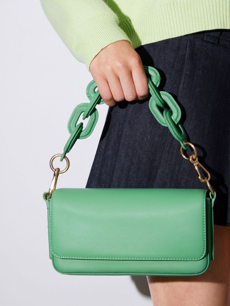 Charles And Keith Catena Front Flap Tote Bags Green | PHILIPPINES Z182