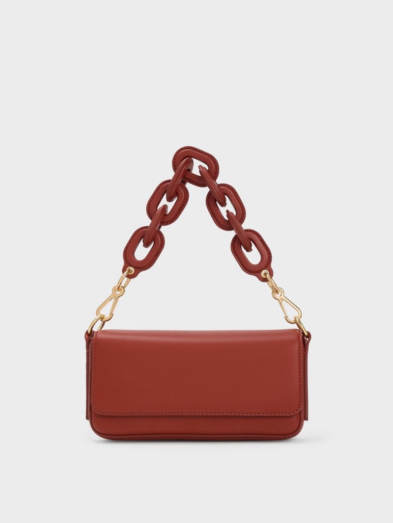 Charles And Keith Catena Front Flap Tote Bags Dark Red | PHILIPPINES B504