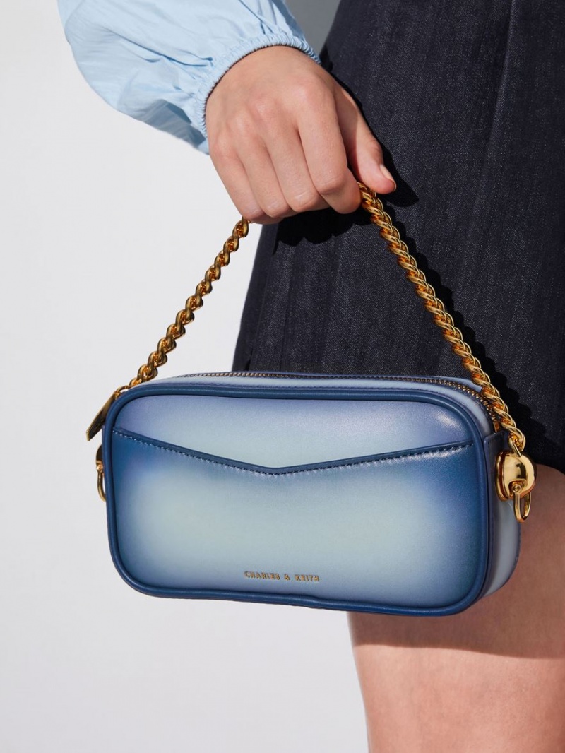 Charles And Keith Cayce Ombre Boxy Crossbody Bags Navy | PHILIPPINES Z263