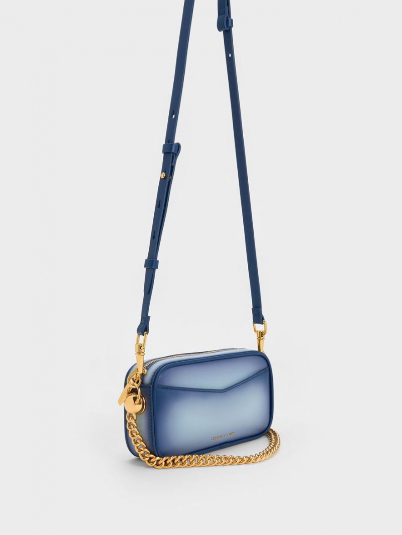 Charles And Keith Cayce Ombre Boxy Crossbody Bags Navy | PHILIPPINES Z263