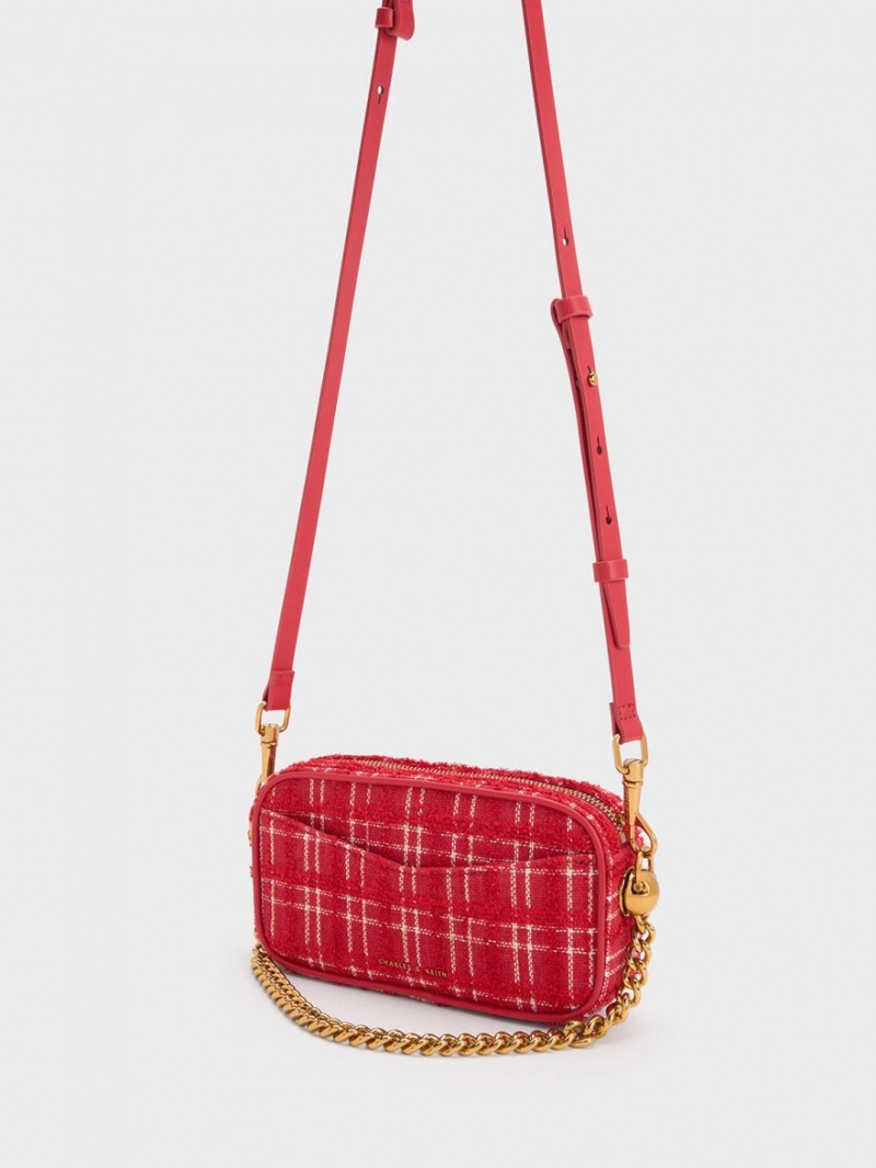 Charles And Keith Cayce Tweed Boxy Crossbody Bags Red | PHILIPPINES F416