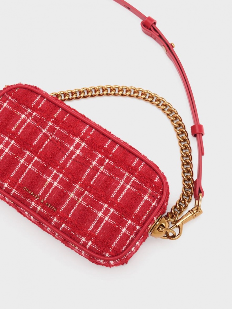 Charles And Keith Cayce Tweed Boxy Crossbody Bags Red | PHILIPPINES F416