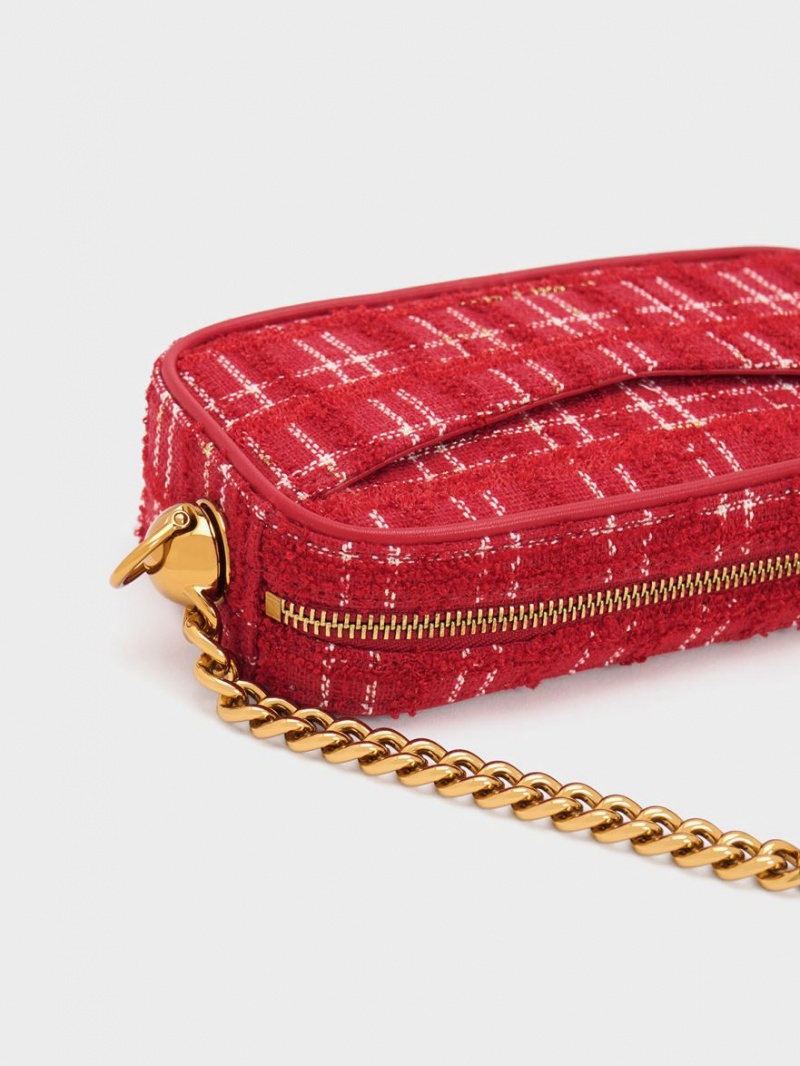 Charles And Keith Cayce Tweed Boxy Crossbody Bags Red | PHILIPPINES F416