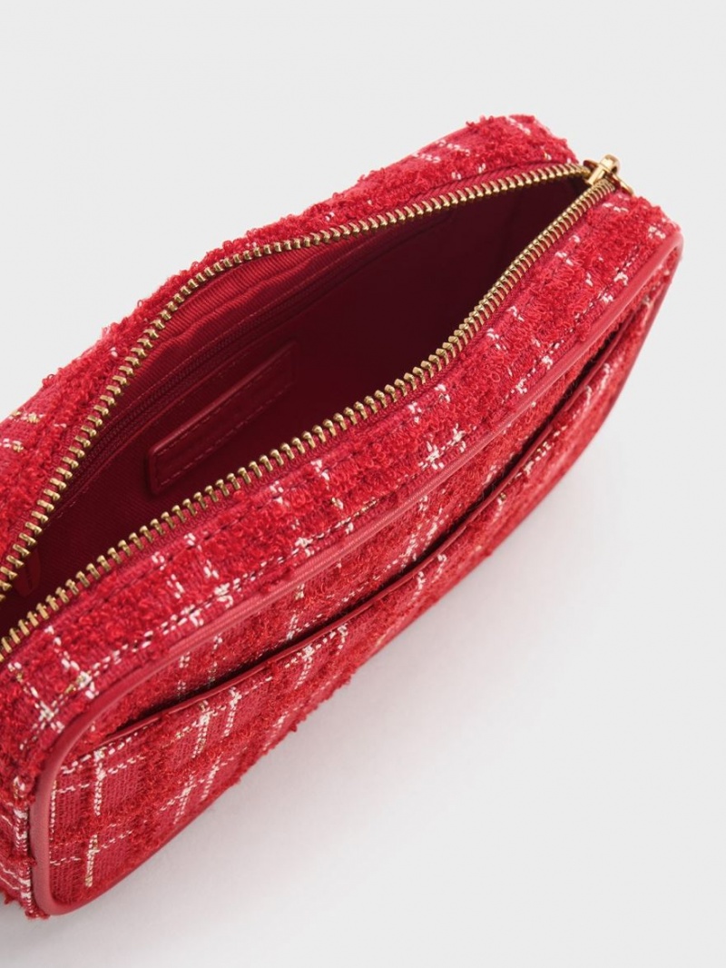 Charles And Keith Cayce Tweed Boxy Crossbody Bags Red | PHILIPPINES F416