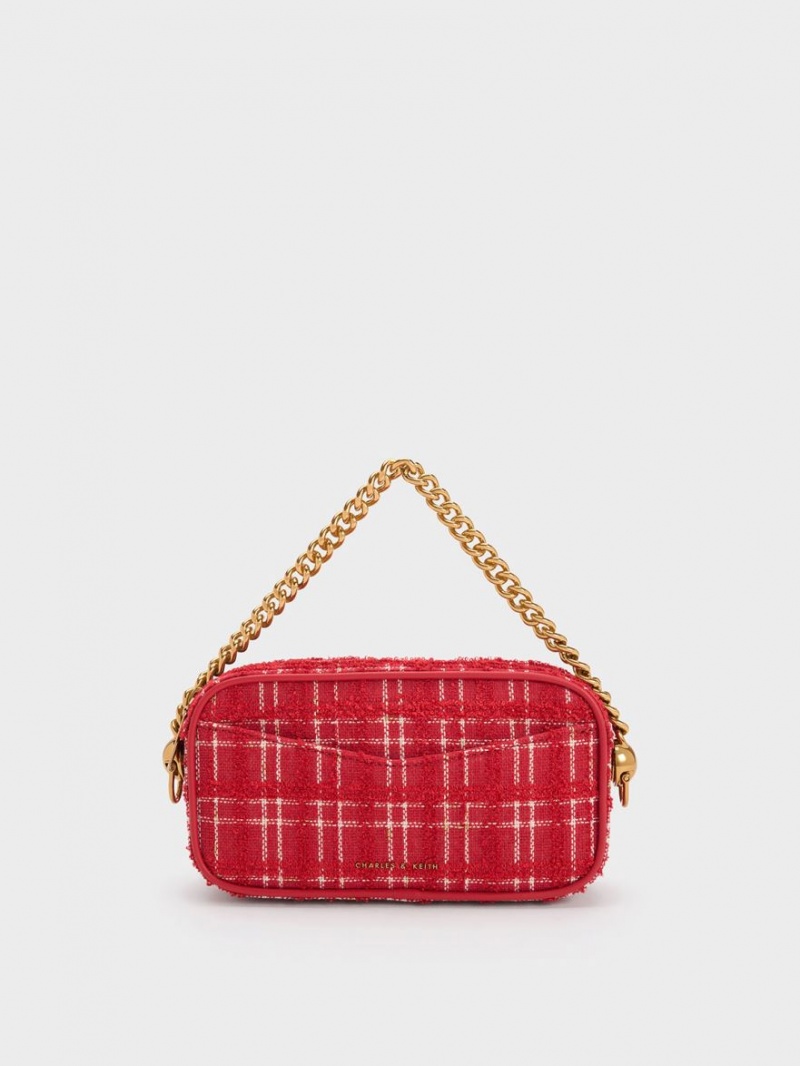 Charles And Keith Cayce Tweed Boxy Crossbody Bags Red | PHILIPPINES F416