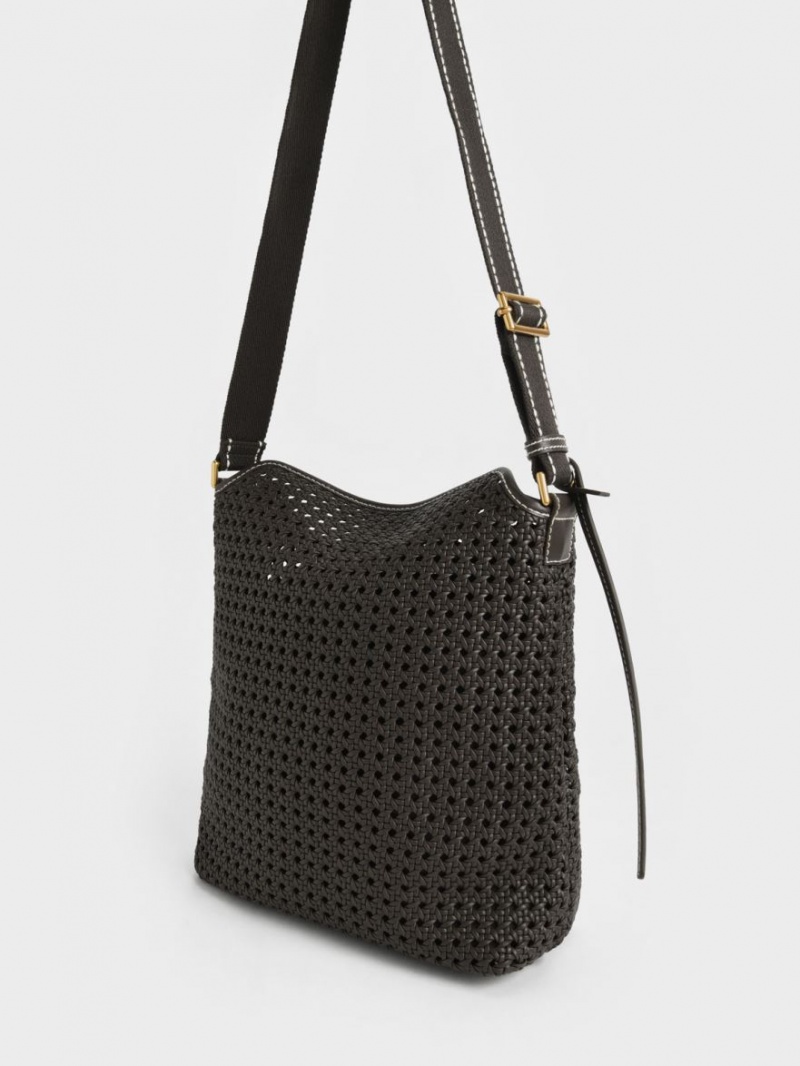 Charles And Keith Cecily Woven Large Shoulder Bags Black | PHILIPPINES W682