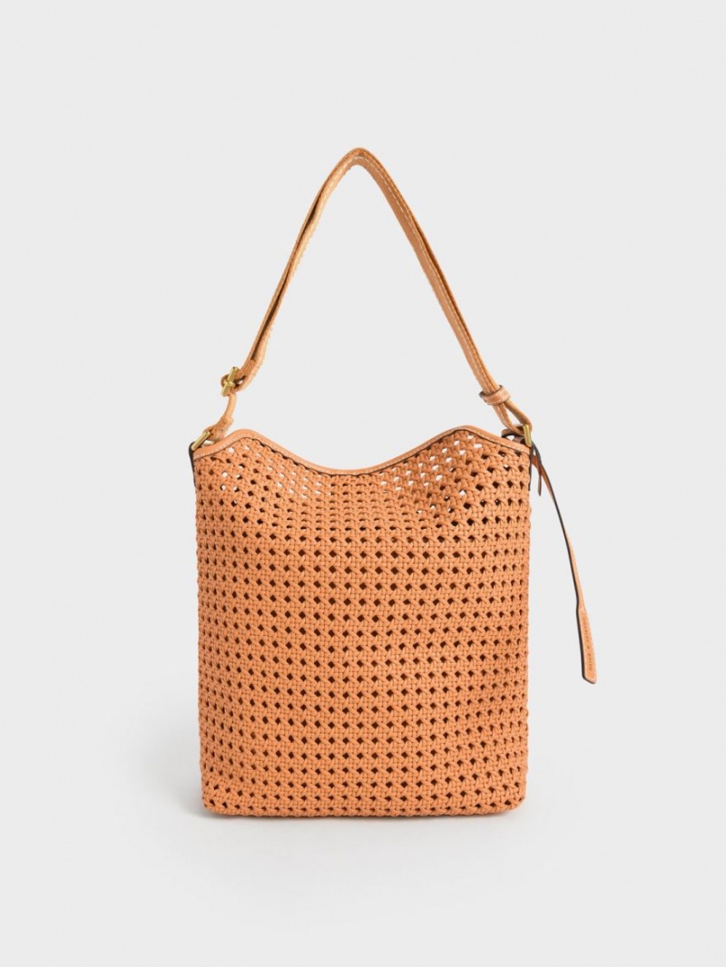 Charles And Keith Cecily Woven Large Shoulder Bags Orange | PHILIPPINES Z760