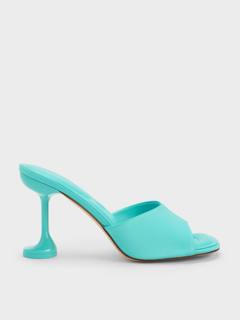 Charles And Keith Celestine Sculptural Heel Mules Turquoise | PHILIPPINES L948