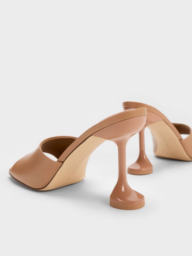 Charles And Keith Celestine Sculptural Heel Mules Brown | PHILIPPINES G605