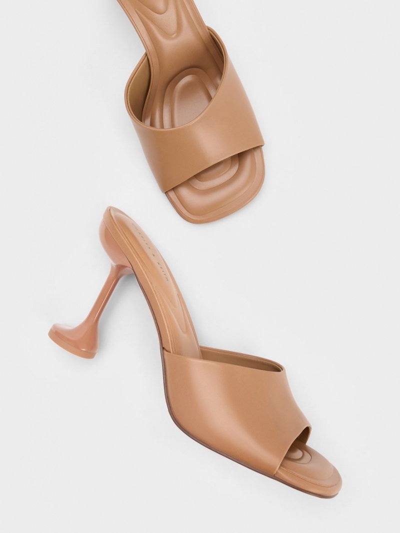 Charles And Keith Celestine Sculptural Heel Mules Brown | PHILIPPINES G605