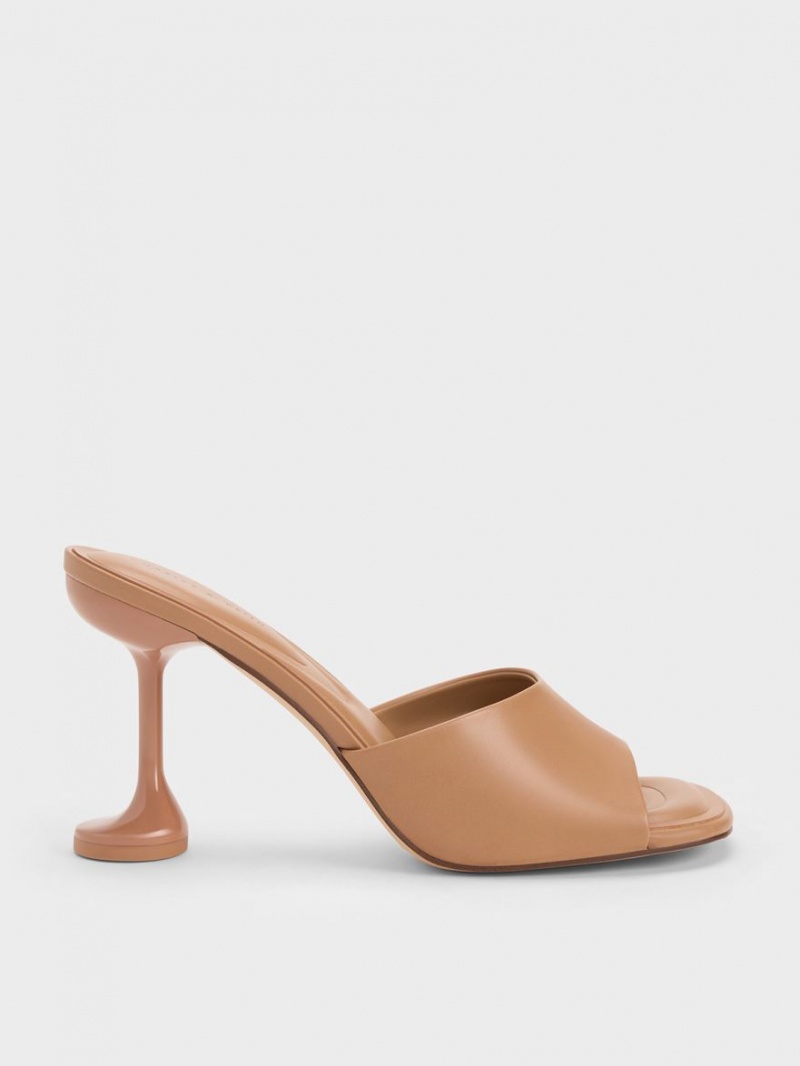 Charles And Keith Celestine Sculptural Heel Mules Brown | PHILIPPINES G605