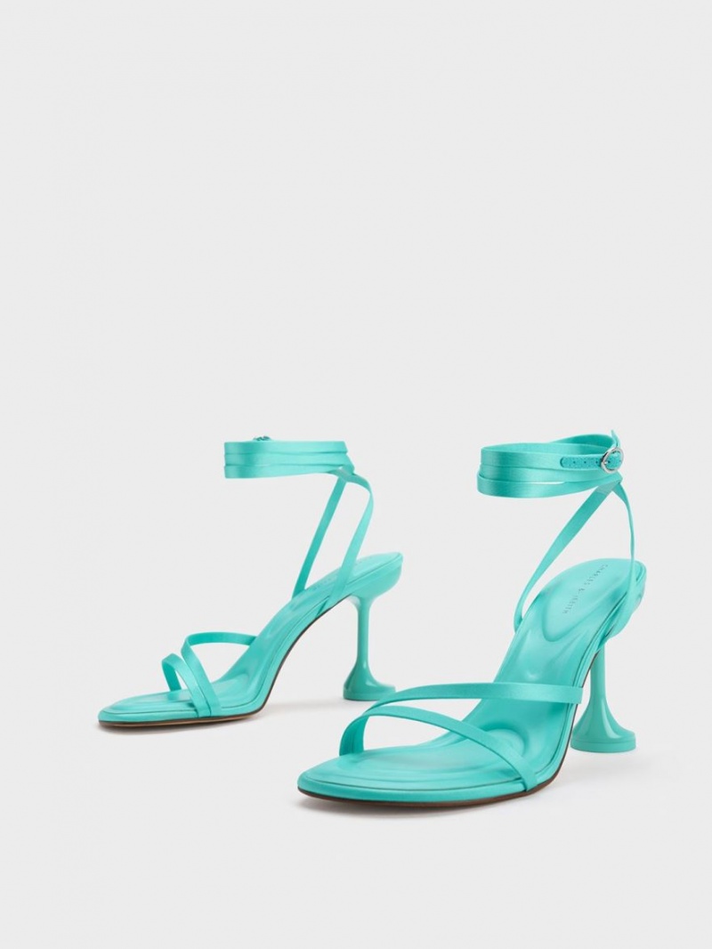 Charles And Keith Celestine Sculptural Heel Strap Sandals Turquoise | PHILIPPINES H269