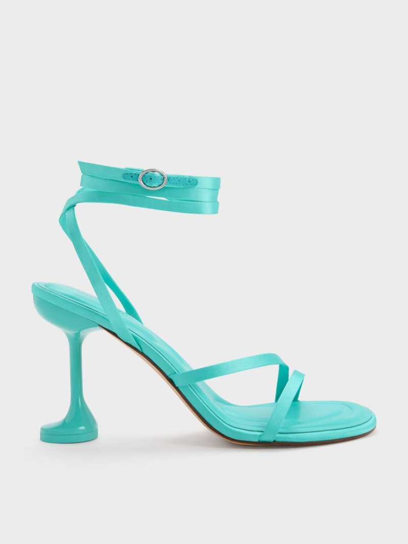 Charles And Keith Celestine Sculptural Heel Strap Sandals Turquoise | PHILIPPINES H269