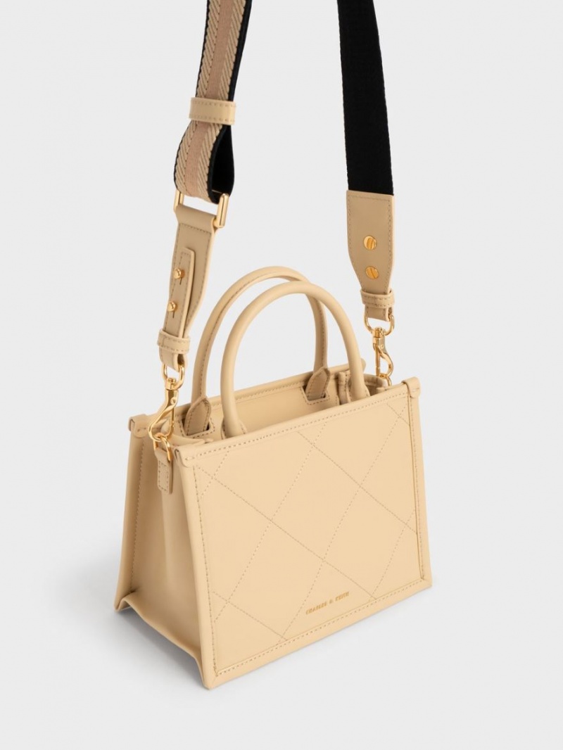 Charles And Keith Celia Quilted Double Handle Tote Bags Beige | PHILIPPINES F930