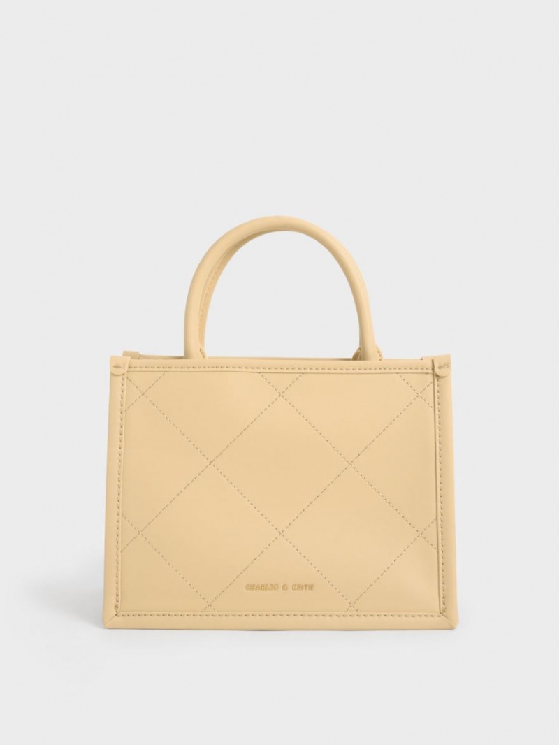 Charles And Keith Celia Quilted Double Handle Tote Bags Beige | PHILIPPINES F930