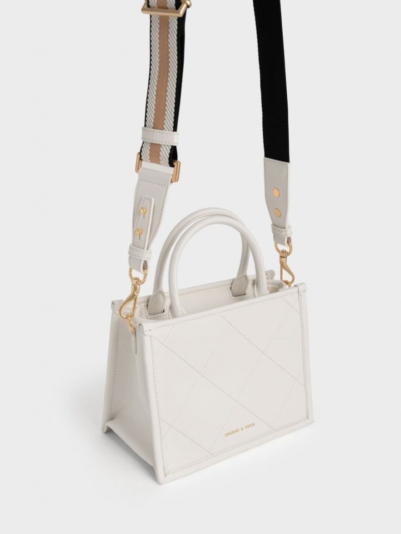 Charles And Keith Celia Quilted Double Handle Tote Bags White | PHILIPPINES F452