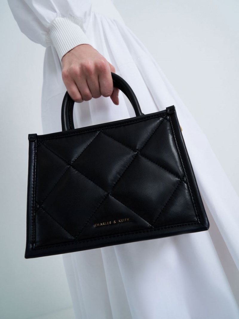 Charles And Keith Celia Quilted Tote Bags Black | PHILIPPINES I058