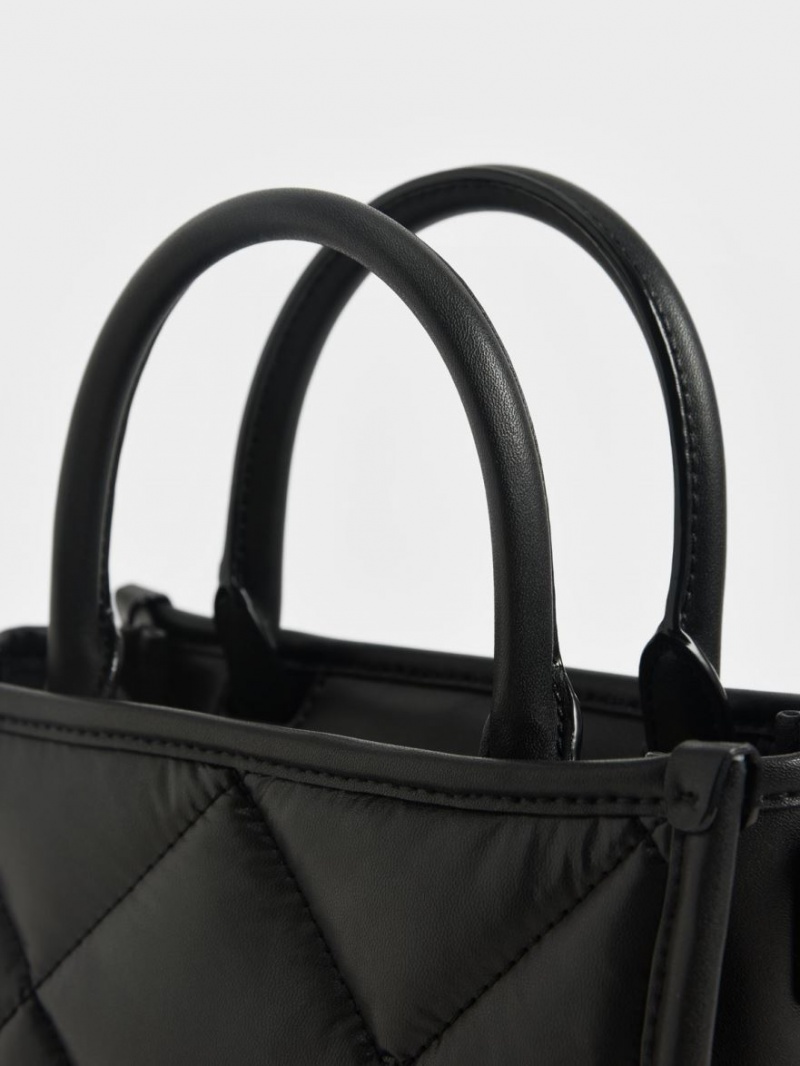 Charles And Keith Celia Quilted Tote Bags Black | PHILIPPINES I058