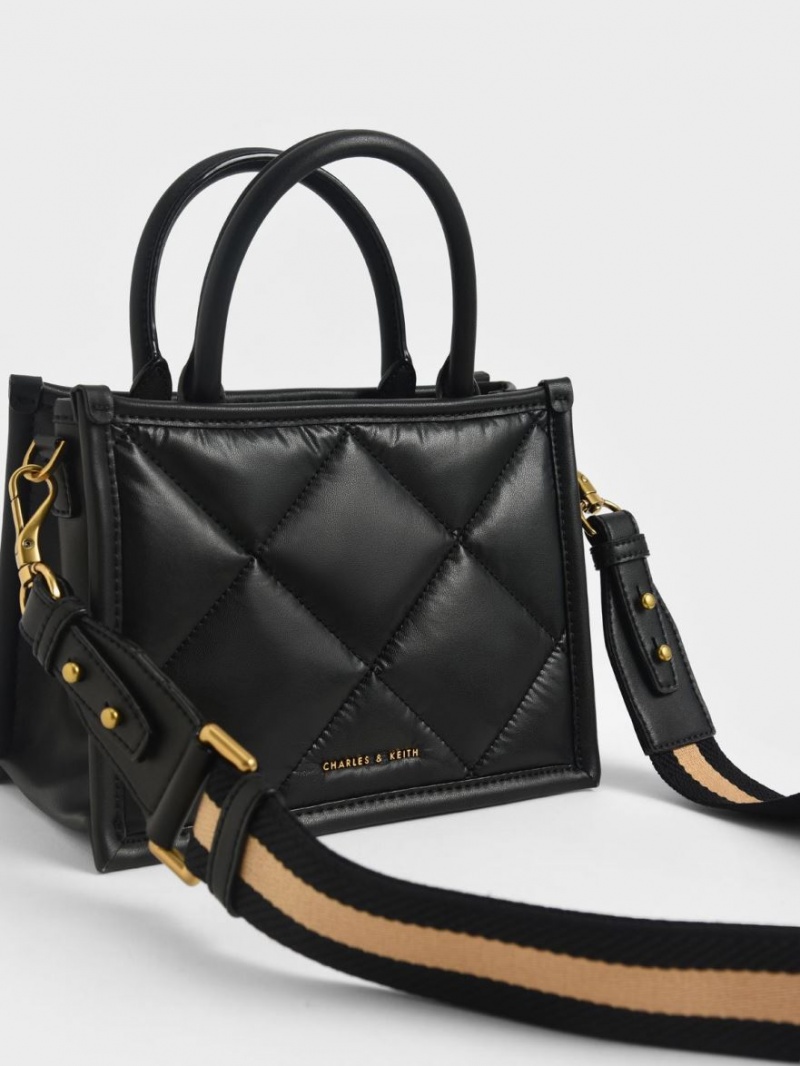 Charles And Keith Celia Quilted Tote Bags Black | PHILIPPINES I058