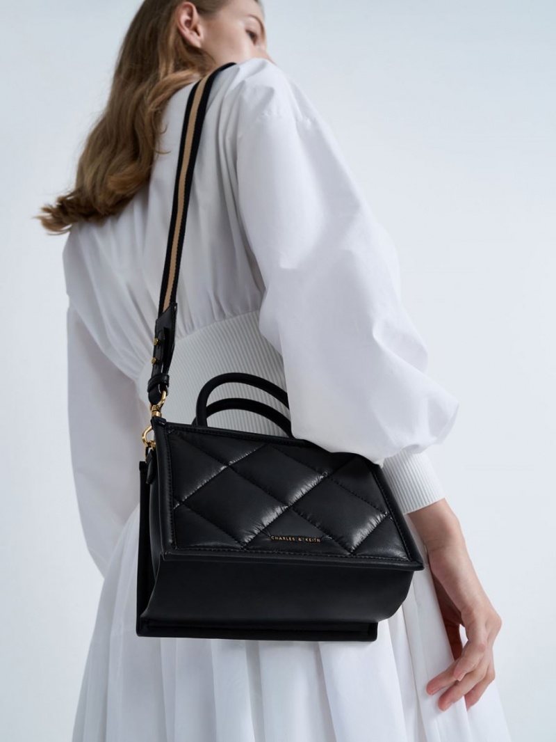 Charles And Keith Celia Quilted Tote Bags Black | PHILIPPINES I058