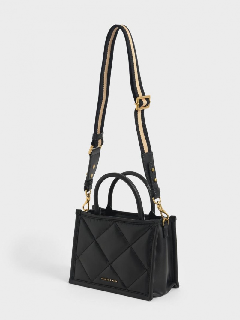 Charles And Keith Celia Quilted Tote Bags Black | PHILIPPINES I058