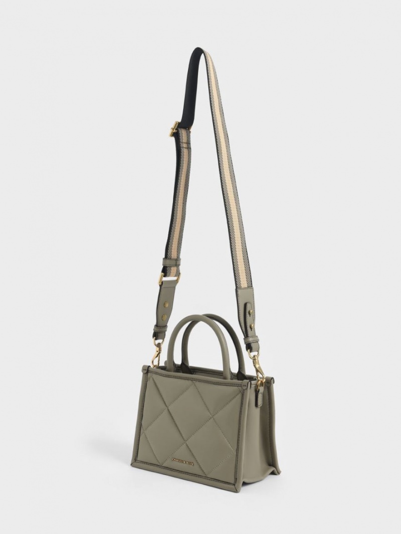 Charles And Keith Celia Quilted Tote Bags Olive | PHILIPPINES Z297