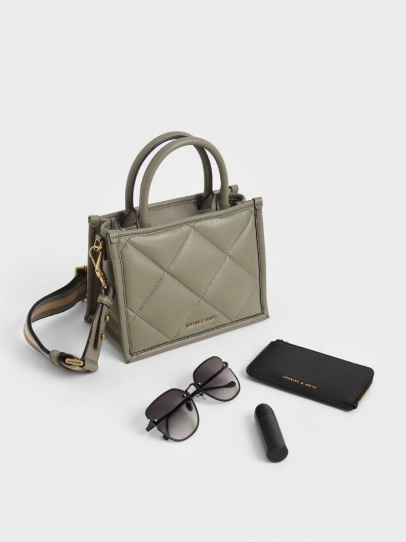 Charles And Keith Celia Quilted Tote Bags Olive | PHILIPPINES Z297