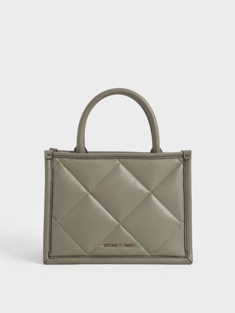 Charles And Keith Celia Quilted Tote Bags Olive | PHILIPPINES Z297