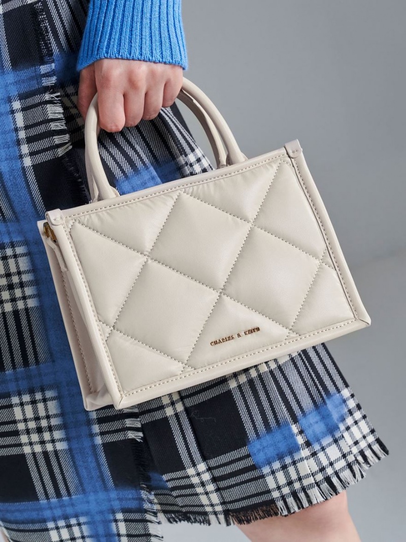 Charles And Keith Celia Quilted Tote Bags White | PHILIPPINES P573