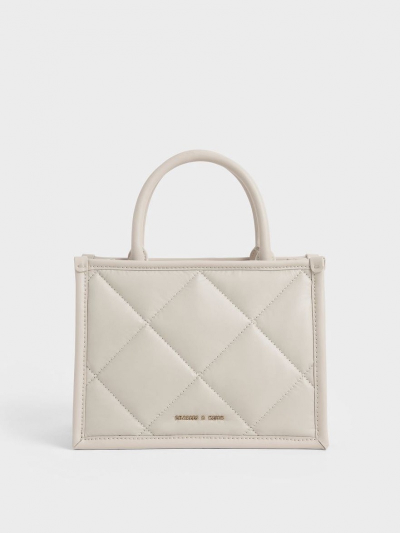 Charles And Keith Celia Quilted Tote Bags White | PHILIPPINES P573