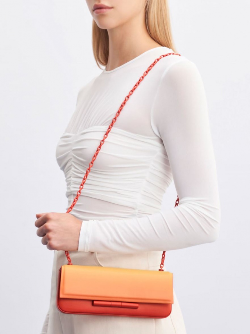 Charles And Keith Cesia Chain Strap Shoulder Bags Orange | PHILIPPINES I563