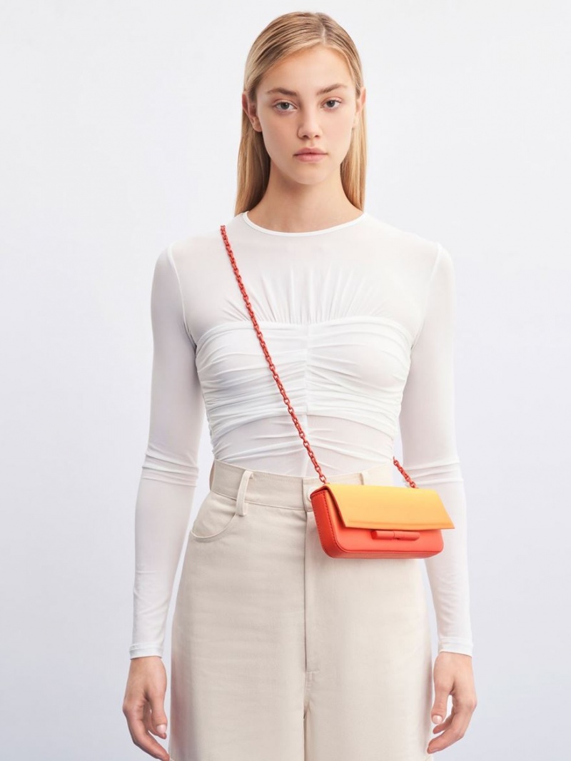 Charles And Keith Cesia Chain Strap Shoulder Bags Orange | PHILIPPINES I563